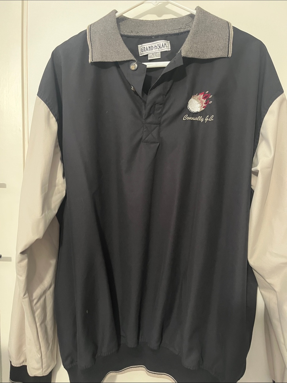 Grand Slam Black and Cream Long-Sleeve Polo  windbreaker
